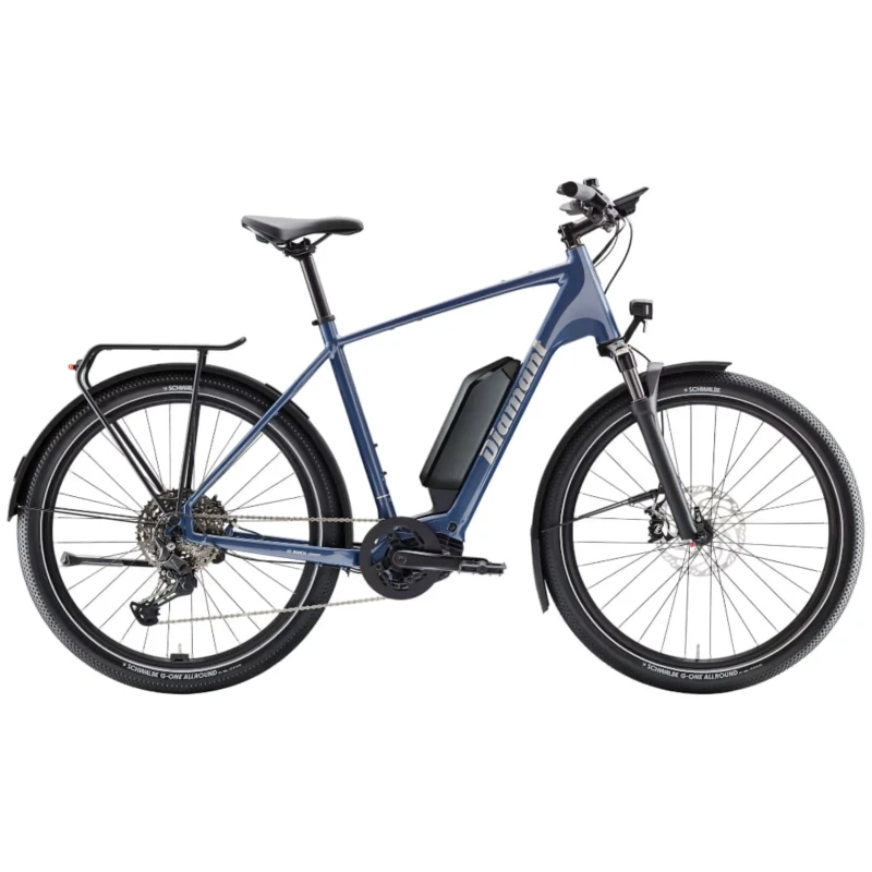 Rower elektryczny Diamant Zing Trip Plus z wysoką ramą 800Wh Niebieski - widok z boku